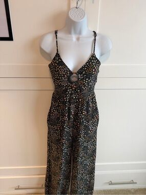 SO Floral Jumpsuit XS | Black Wide Leg Romper | Boho Tie Strap Jumpsuit
